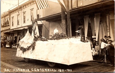 Real Photo Postcard Parade Float 1811-1911 Astoria Centennial Oregon