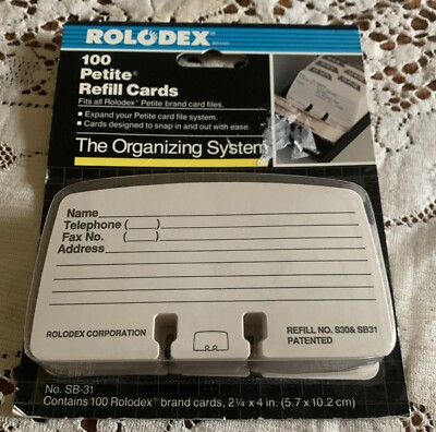 Vintage Rolodex Petite Refill Cards Sealed Package 100 Cards 2.25