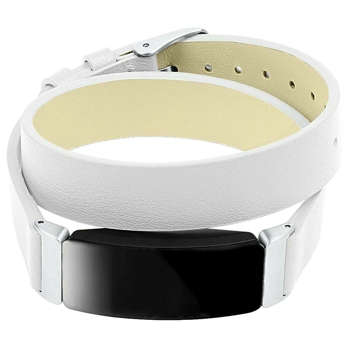 White Twice Wrap Leather Band Strap for Fitbit Inspire HR
