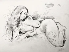 Post-Realist Boudoir Figure Pencil Drawing Paper 14x17 Original Signed BVC 2025