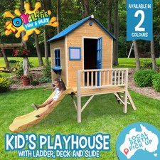 wooden cubby house with slide
