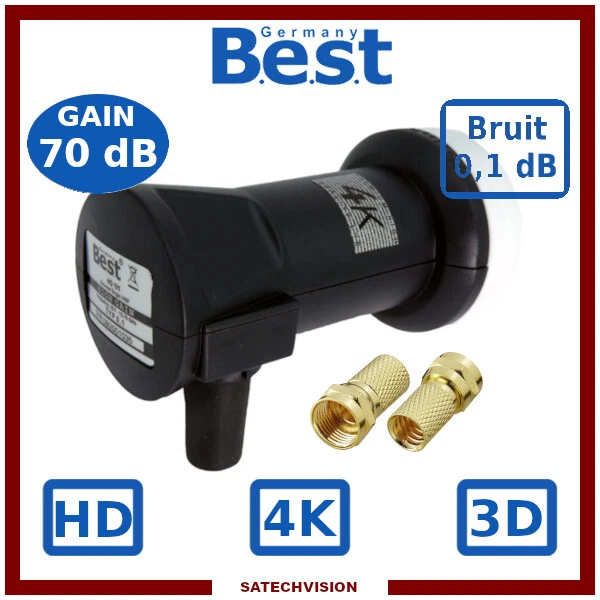 LNB Single Best Germany HG101 0,1 dB Gain 70 dB + 2 Fiches F Or FullHD 3D UHD 4K - Photo 1/1