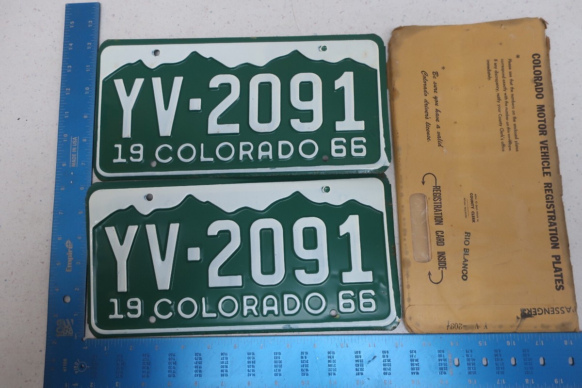 Colorado License Plate Tag CO 1966 Pair Set Rio Blanco County