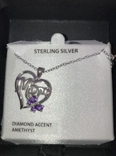 Sterling Silver Diamond Accent Amethyst Mother Mom Necklace - NWT