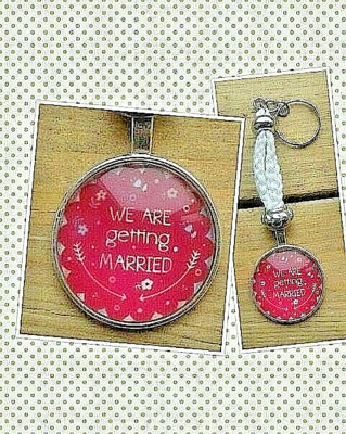 Handmade Crochet ''We Are Getting Married'' Charm Keychain Key Ring USA 