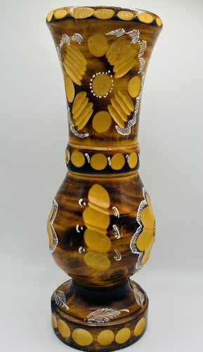 Vintage handgeschnitzte dekorative Holzvase graviert Wohndeko Massivholz, 9 Zoll - Bild 9 von 13