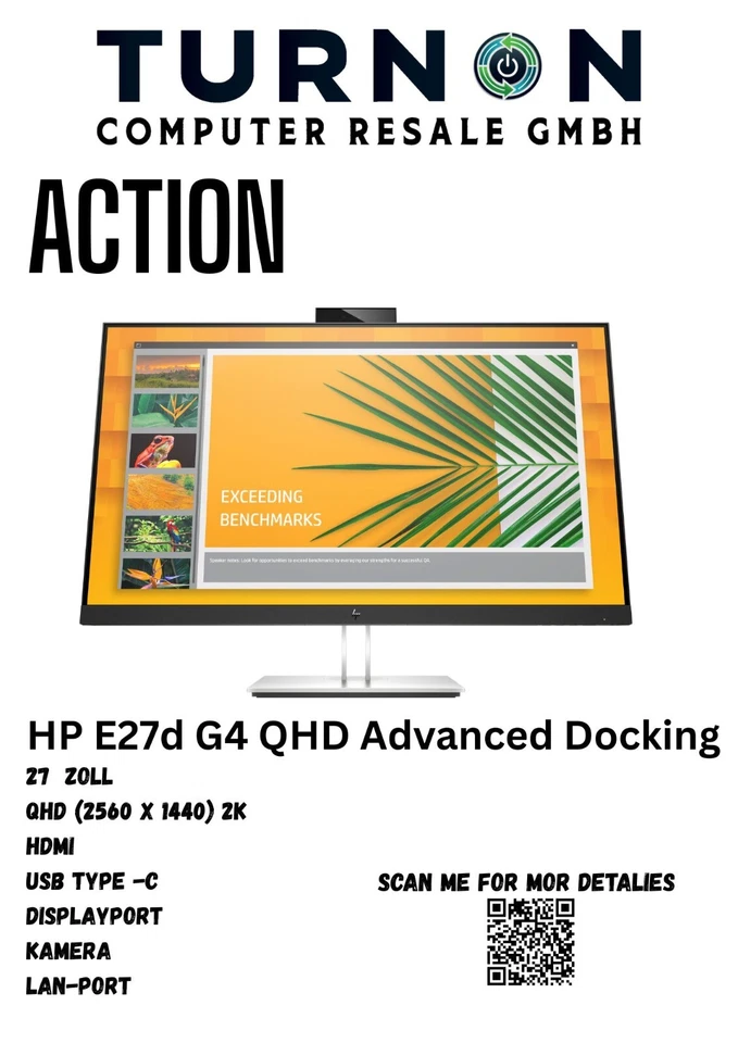 HP Monitor E27d G4 27 Zoll Advanced Docking Monitor QHD Webcam 2K