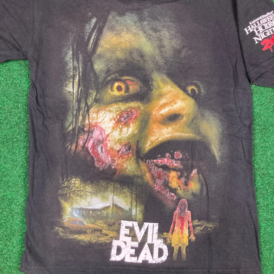 复古万圣节恐怖之夜邪恶死亡衬衫男式 S 黑色 2013 年电影宣传 — 第 3/4 张图片