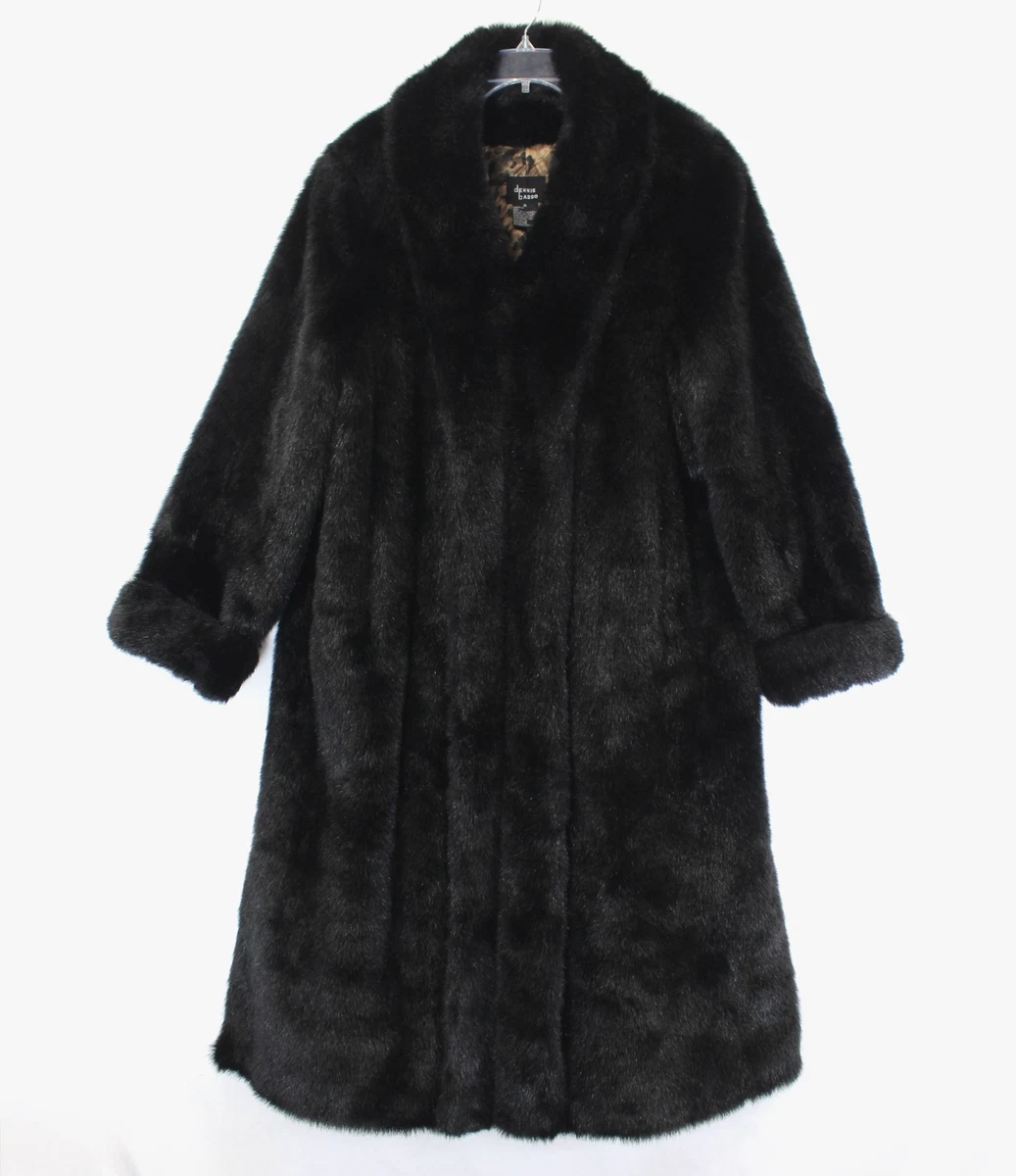 Manteau Fausse Fourrure Dennis Basso – Noir, Taille XS, Femme, Col Châle