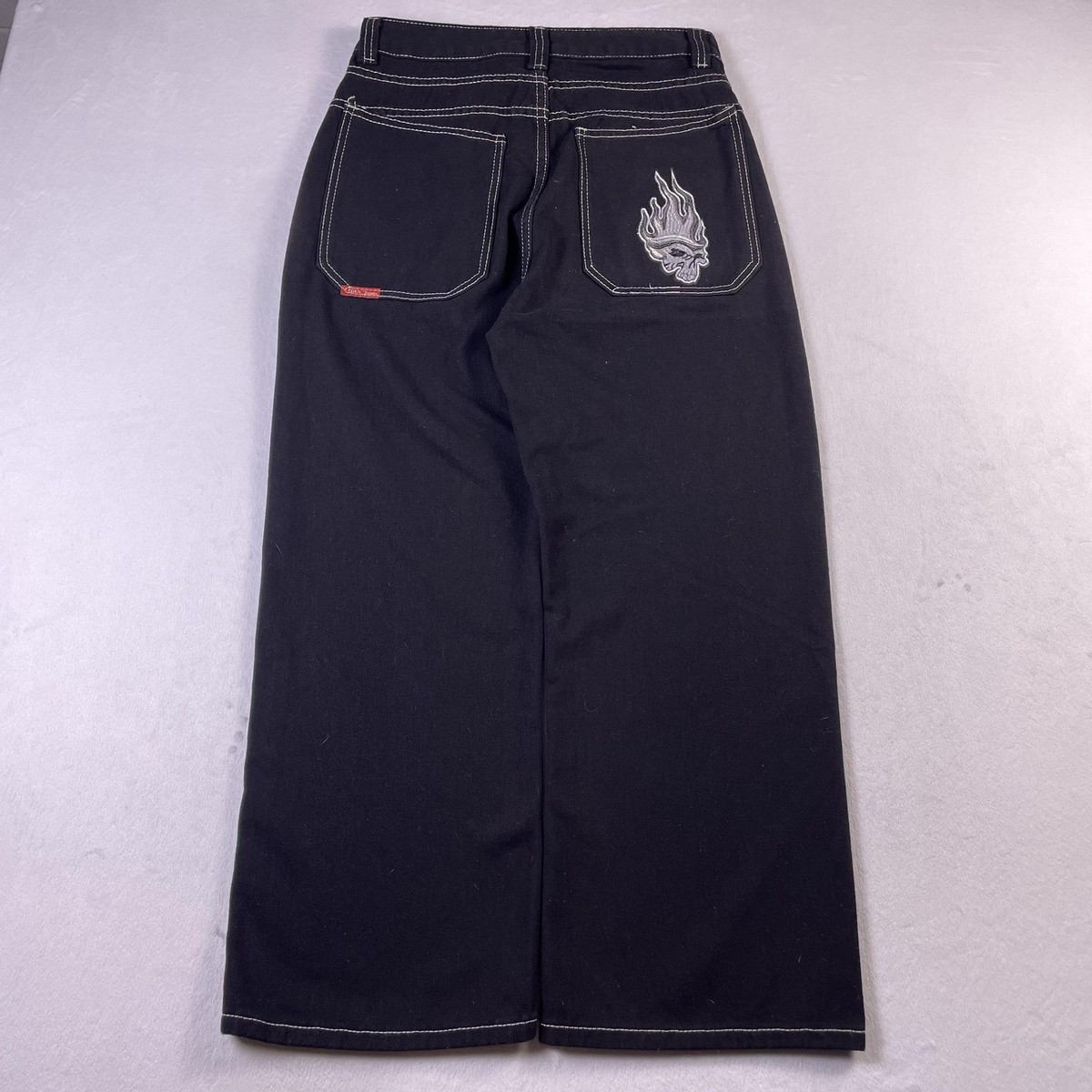 JNCO Jeans Mens 29x25 Black Wide Leg Baggy Denim Flame Skull