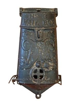 Vintage Cast Iron Wall-Mounted  Mailbox w/Peep Hole, Letter Slot,  & 2 Flaps
