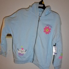 365 KIDS Girls Size 10 Blue Full Zip Hooded Hoodie HELLO Cupcake Flower Graphic
