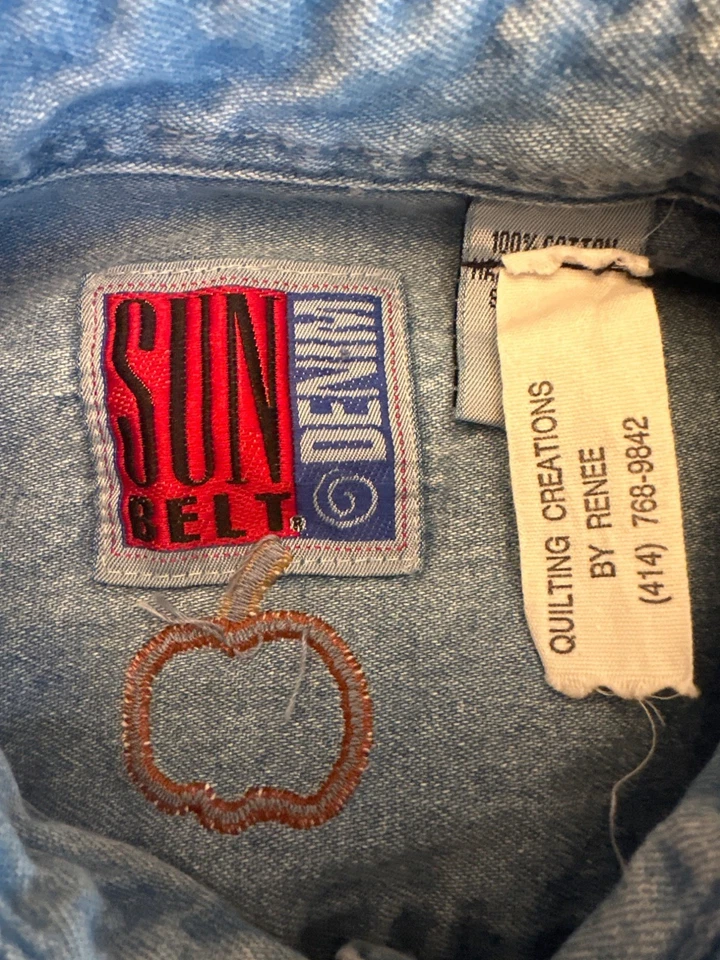 Denim Halloween Fall Autumn Scarecrow Womens Button-Up Shirt S Vintage 90s - Image 4 of 4