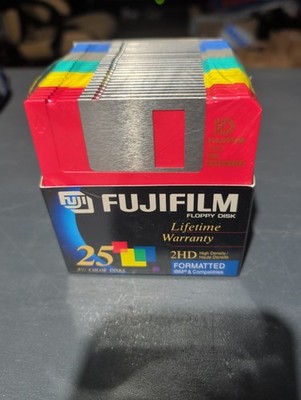 Fujifilm 3.5 Floppy Disks 2HD 25 Pack Color IBM PC Formatted New Sealed