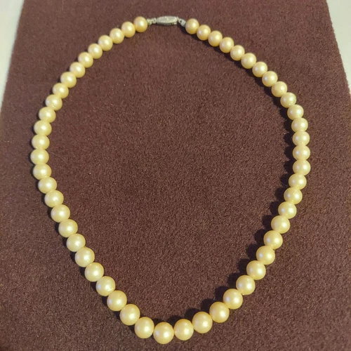 OFF WHITE Collana girocollo vintage perle finte bianco sporco made in Japan 16"