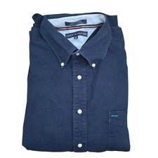 VTG Tommy Hilfiger Navy Button-Down Shirt Size XXL Crest Logo Long Sleeve Preppy