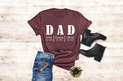 Personalized Dad Shirt with Kids Names Father's Day Gift Custom Daddy Tee