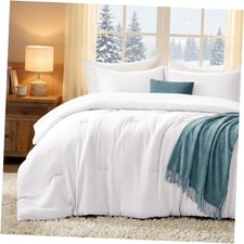 Queen Comforter Sets White,3PCS Soft Lightweight Queen 90"x90" 01white