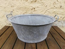 Vintage Zinkwanne Frankreich rund 41 cm dicht Metall Pflanzwanne Garten Patina