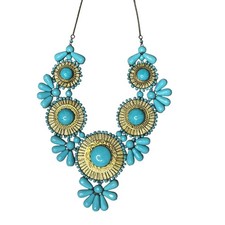 Southwestern Chunky Artisan Wired Turquoise Color Stones Statement Necklace Boho