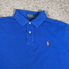 Polo Ralph Lauren Mens Blue Short Sleeve Polo Shirt Orange Pony Logo Size L