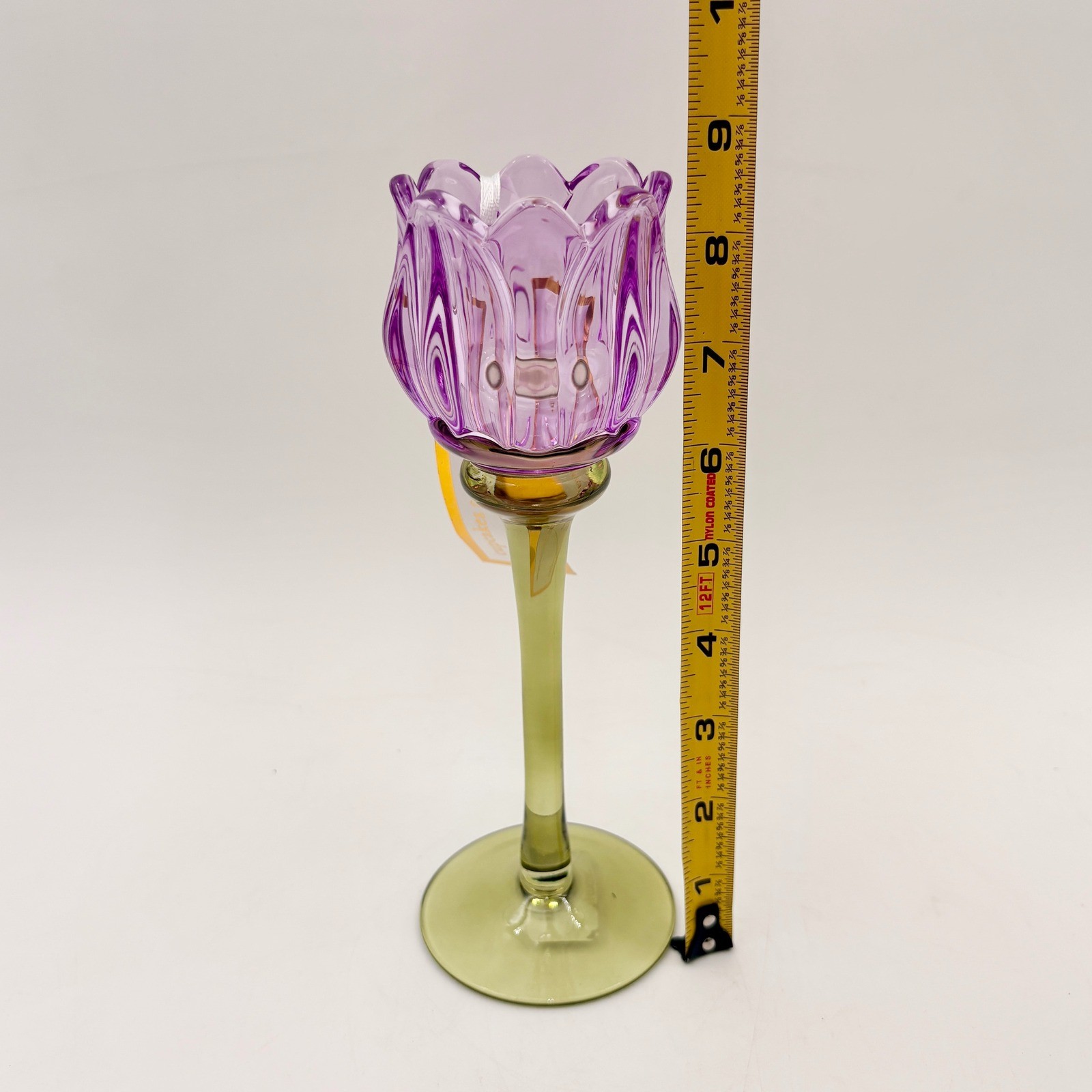 Cupcakes and Cashmere Purple Tulip Glass Votive Candle Holder Green Stem