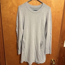 Athleta Gray Knit Crew Neck Long Sleeve Sweater Dress Short Size M