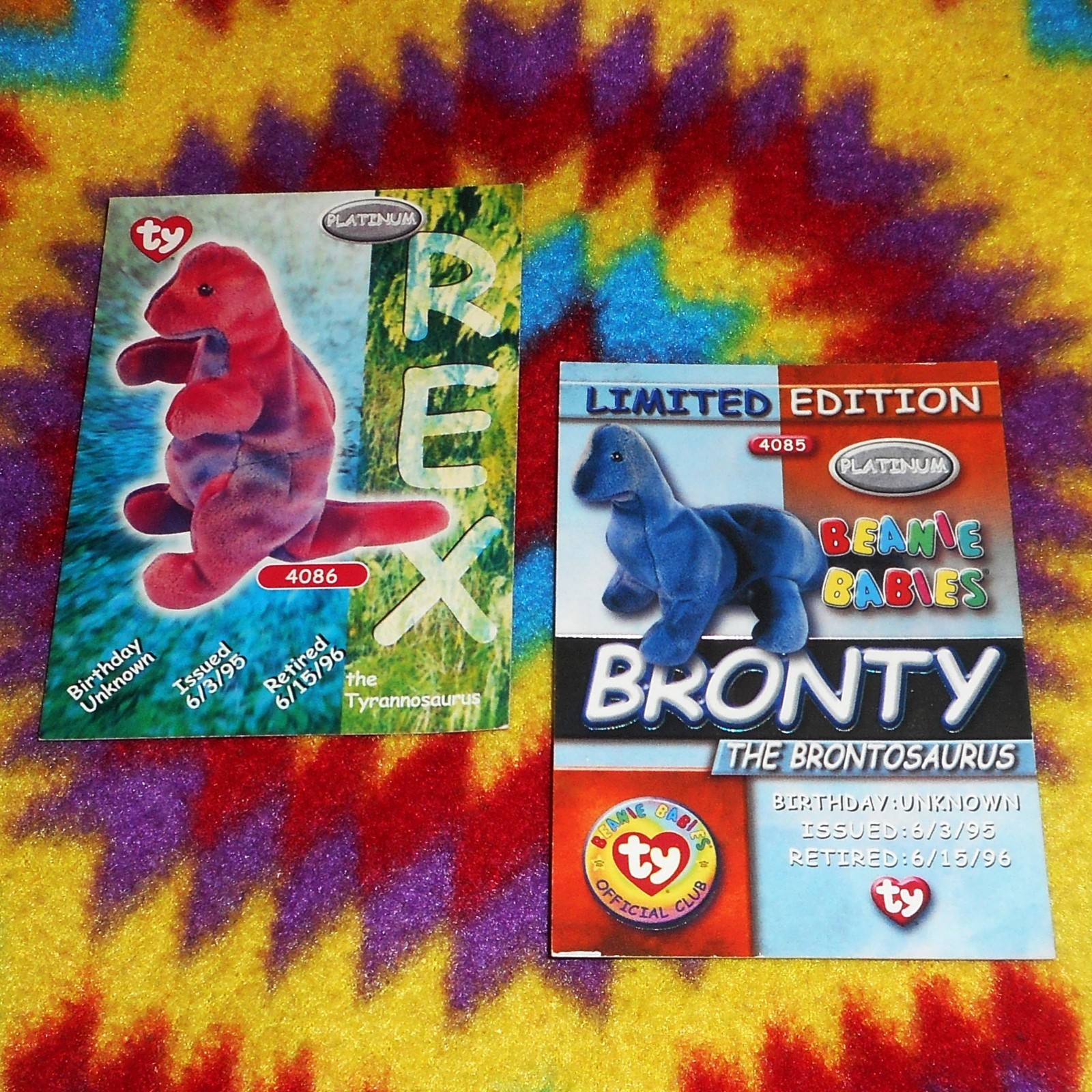 Beanie Babies Trading Cards - REX (LE) & BRONTY *Retired (Platinum Ed 4086/4085)