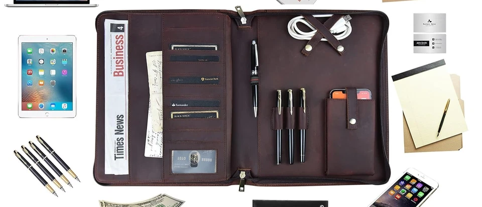 A5 Leder Aktenmappe | Konferenzmappe | Schreibmappe | mit Reißverschluß - Bild 3 von 4