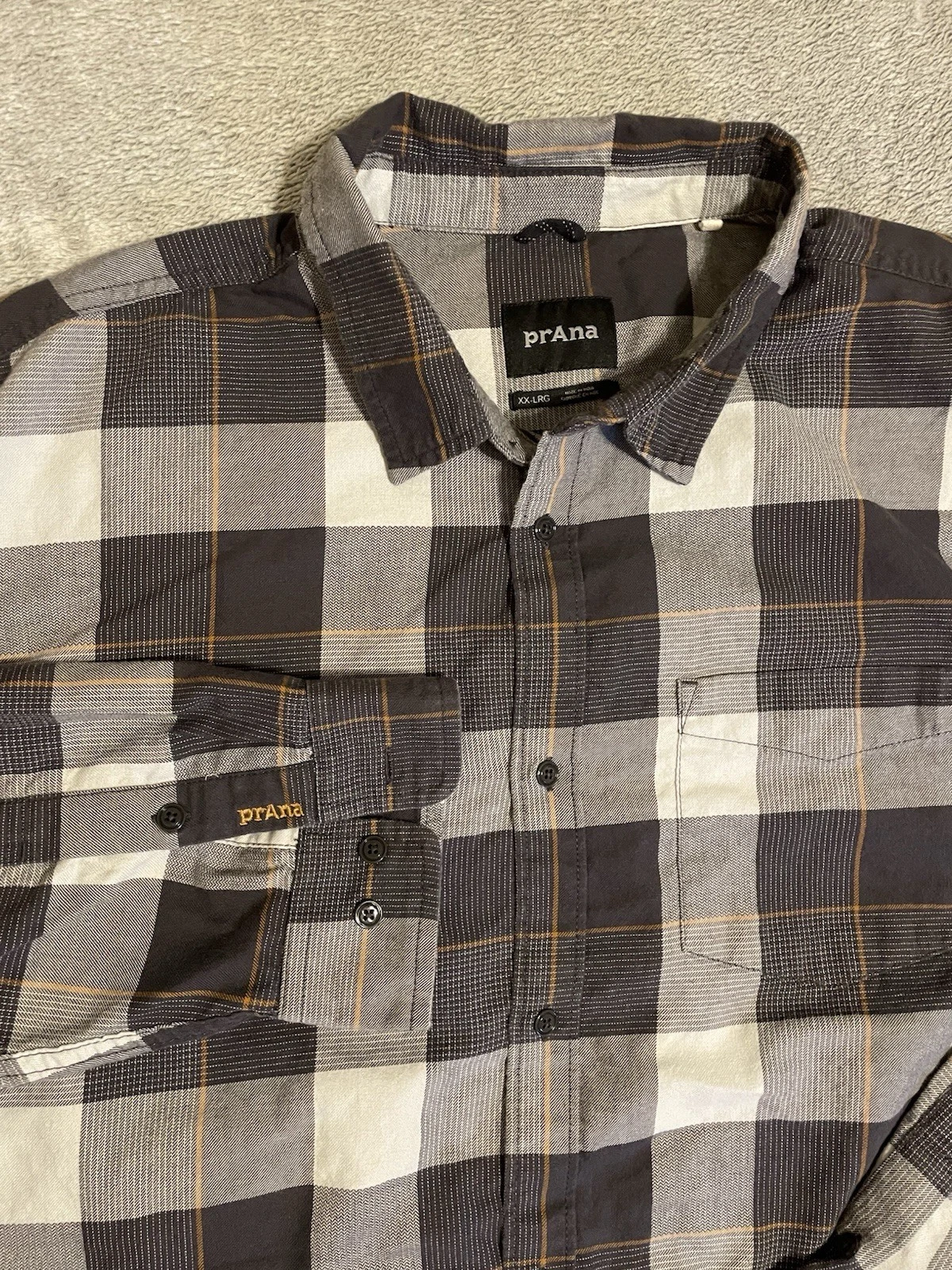 PrAna Shirt Men's 2XL Gray Plaid Long Sleeve Button Down Casual Outdoor