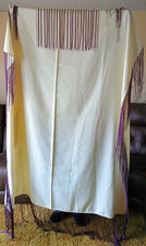 DANCE SHAWL NATIVE AMERICAN 96" X 87" WITH FRINGE OFF WHITE PURPLE