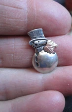 C. Co Coleman Snowman Pendant Sterling Silver & 12k Gold Leaf Tri Color Winter
