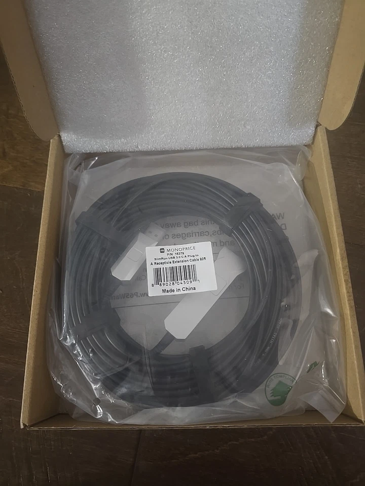 Monoprice SlimRun USB to USB Female 3.0 Extension Fiber Optic Cable 65.6ft NEW! - Image 3 of 4