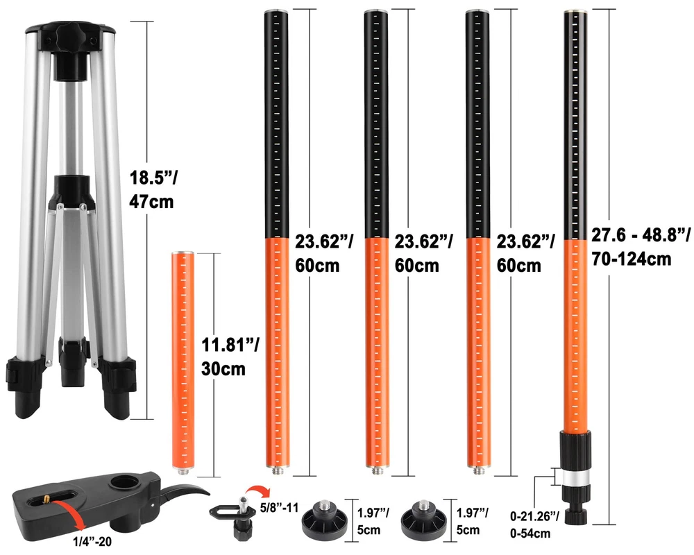 Laser Level Pole with Tripod,12Ft./3.7M Telescoping Pole for Laser Levels,1/4...