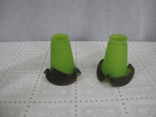 Pair of Hand Blown Glass Tulip Shades Lime Green /blue Mat
