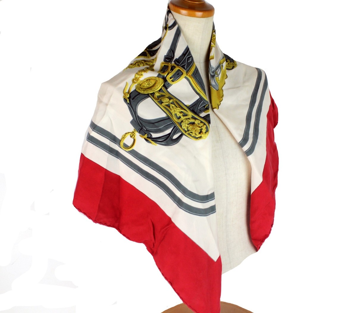 HERMES BRIDES de GALA シルクスカーフ 赤色 レッド Hermes Red Twill Silk 90 cm 36 Brides de Gala Tattoo Scarf