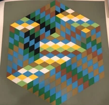 VICTOR VASARELY  “EARTH CUBE”Original Silkscreen Signed Edition Of 225