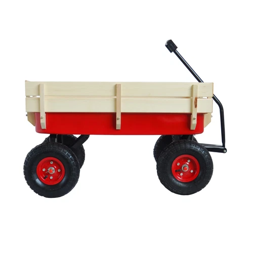 Outdoor Sportwagen Werkzeugwagen Holz Seitenteile Luftreifen Wagen rot - Bild 15 von 20