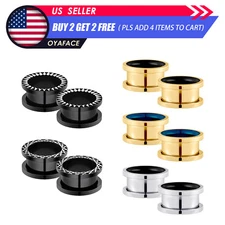 2PCS Stainless Steel Screw Ear Gauges Tunnels Double Flare Plug Piercing Jewelry