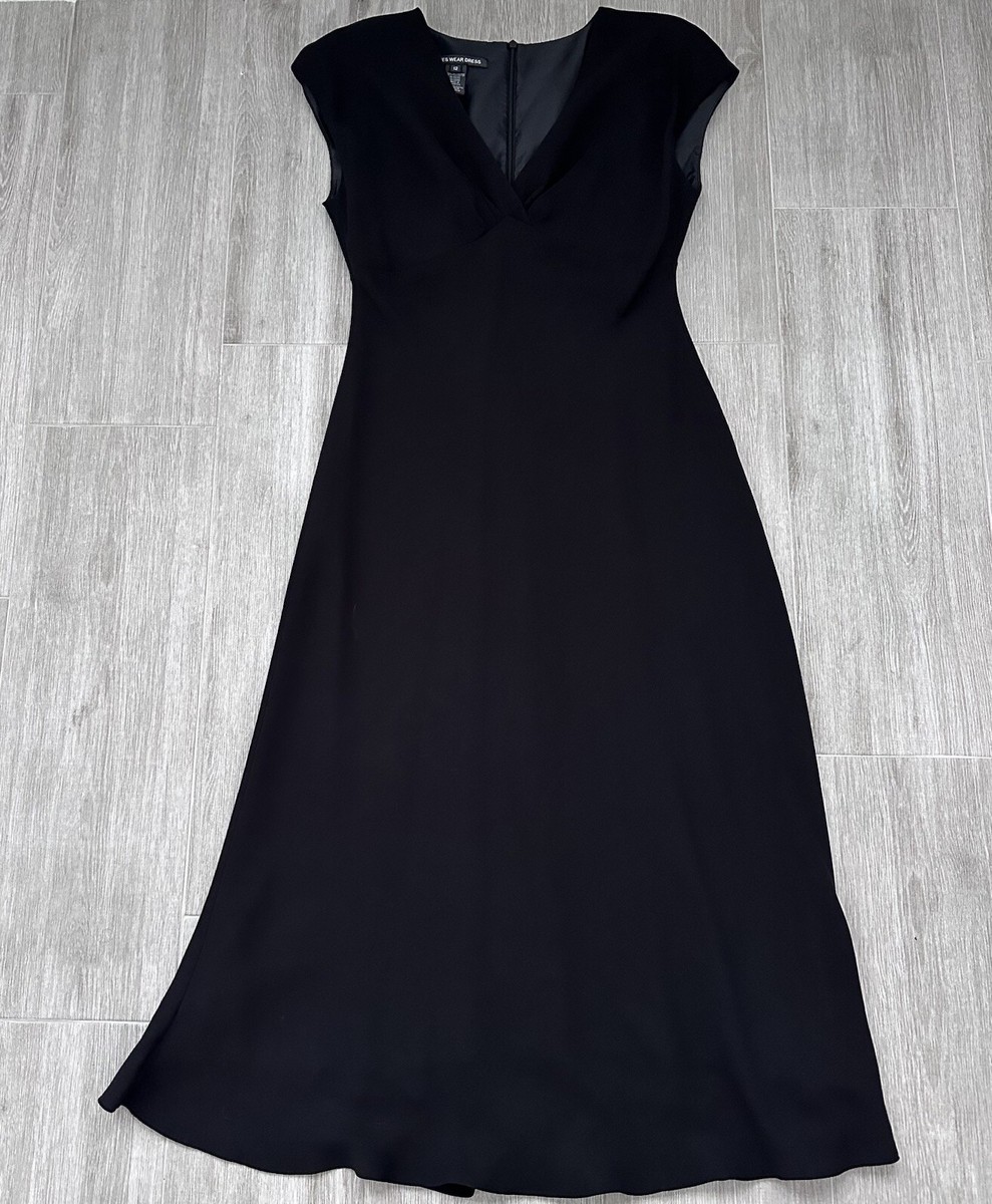 Jones Wear Black Vintage 90's V Neck Empire Waist Midi Flare Dress Size 6 |  eBay
