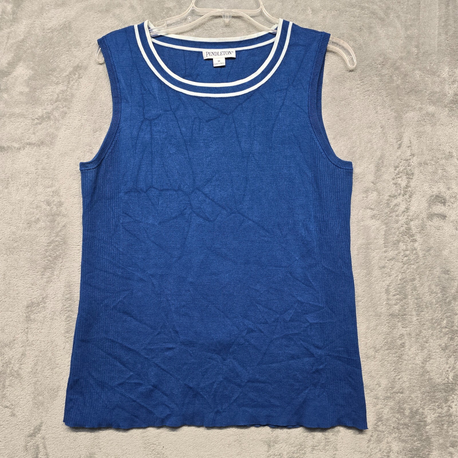 Pendleton Top Womens Medium Blue White Sleeveless… - image 1