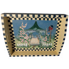 Handcrafted Wooden "Tea Time" Tray with Gazebo and Floral Design - Checkered Bor