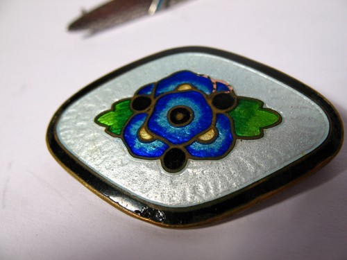 2 Emaille Broschen Art Deco / Jugendstil Silber und Messing - Bild 2 von 6