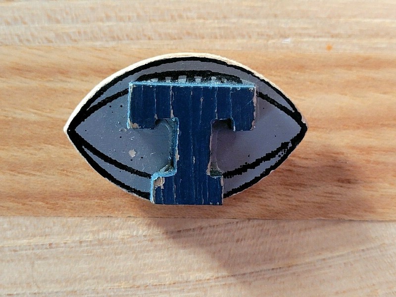 VINTAGE Tennessee Collage Football Wood Pinback Button Pin