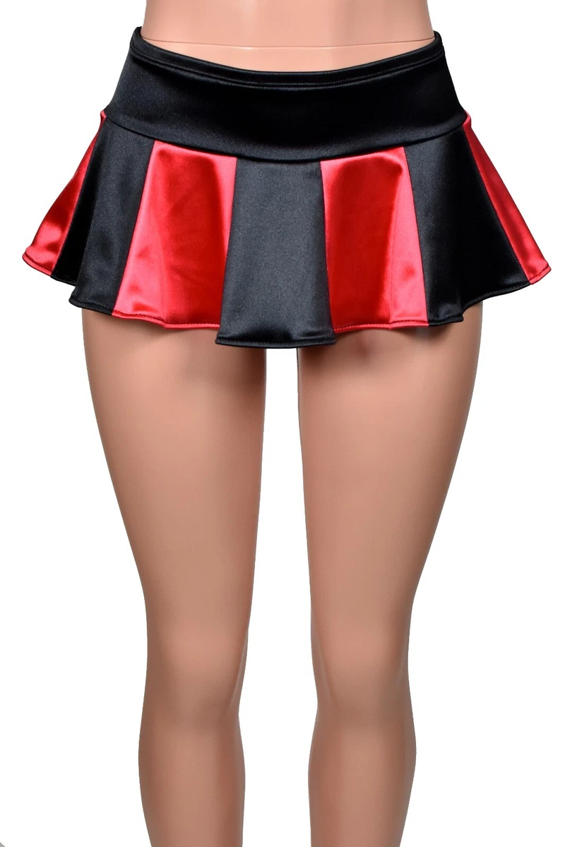 Black Red Stretch Satin Micro Mini Skirt XS S M L XL 2XL 3XL lingerie plus  size