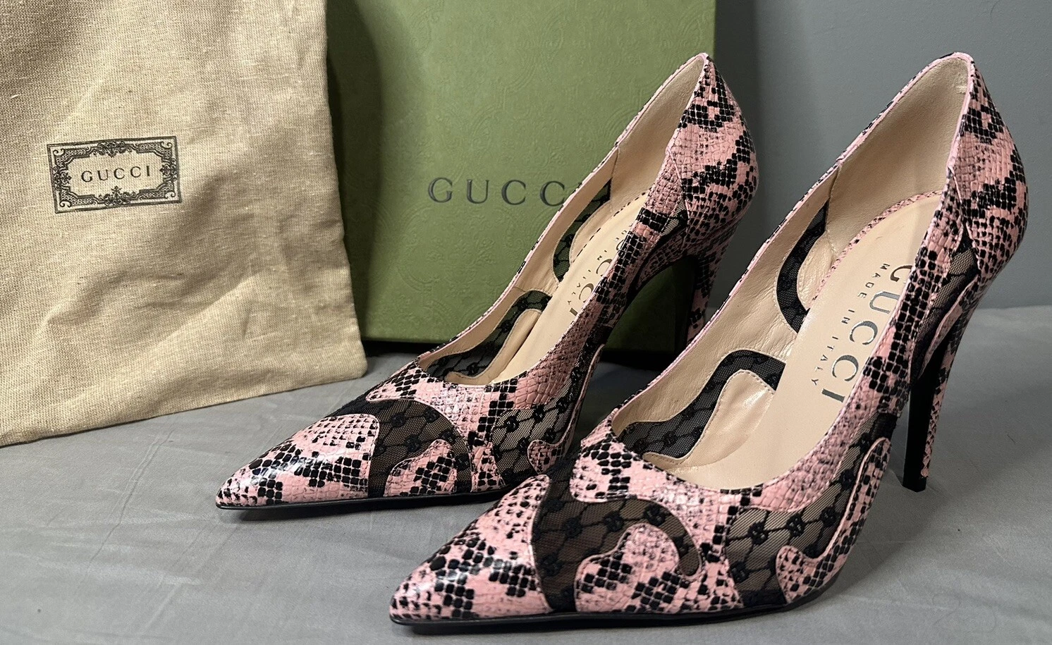 Gucci Python Veau Print/GG Rhombus N Cuir Femme Taille 40 (US 10) Authentique
