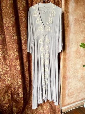 free people embroidered fable midi dress Sugar Cream Re-Dress Upcycled Vintage Rose Embroidered Maxi Dress main image 0