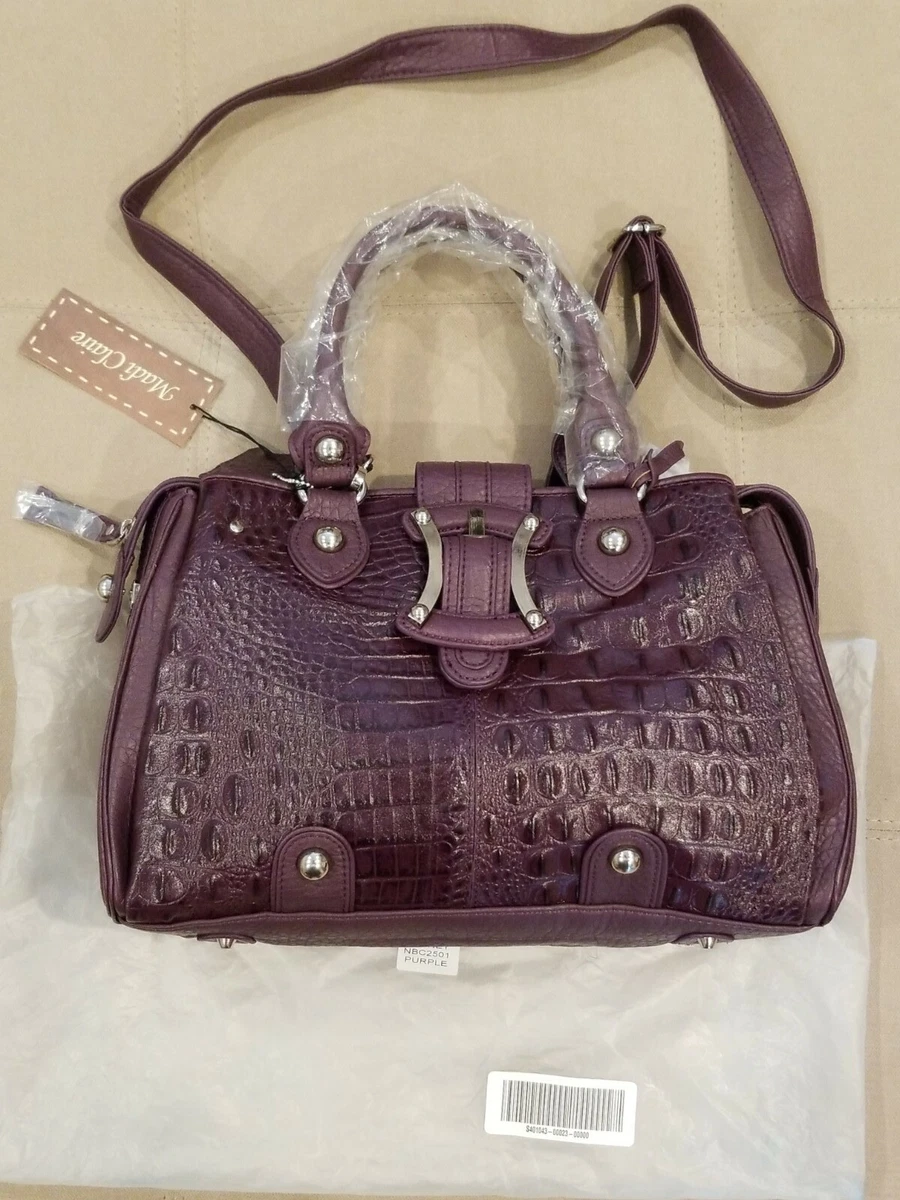 Madi Claire Purple Genuine Leather Croc Embossed Satchel Shoulder Bag NEW |  eBay