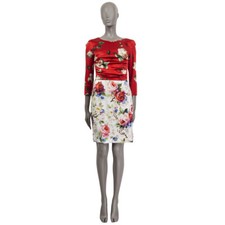 61391 auth DOLCE & GABBANA red FLORAL Rose silk Sheath Dress 42 M