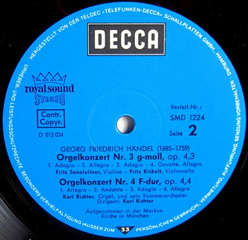 DECCA GERMANY 1972 Händel KARL RICHTER 4 Orgelkonzerte SMD 1224 EX - Bild 2 von 3